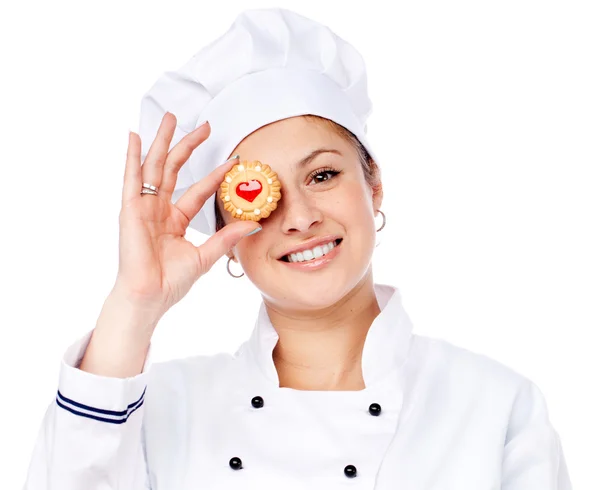 Chef con galleta — Foto de Stock
