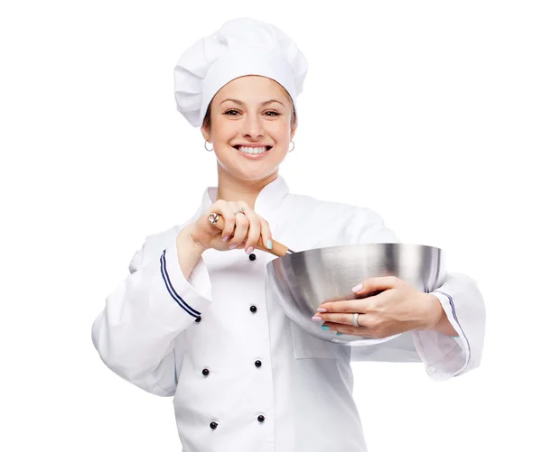 Chef femenino con batidor — Foto de Stock