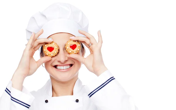 Chef with biscuit — Stock Photo, Image