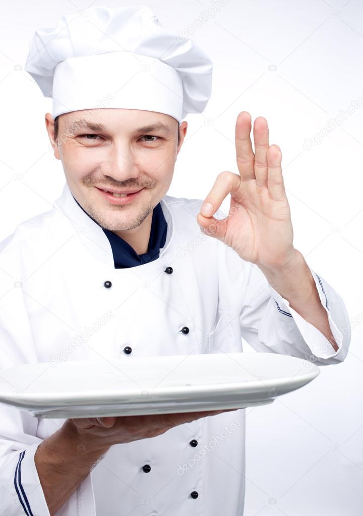 Chef holding empty plate