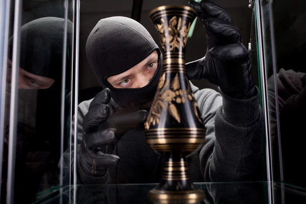 Burglar wearing black mask — Stock Photo, Image