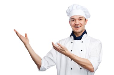 Hoş geldin jesti ile mutlu şef