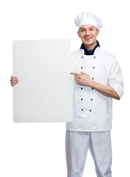 Koch mit Werbetafel — Stockfoto