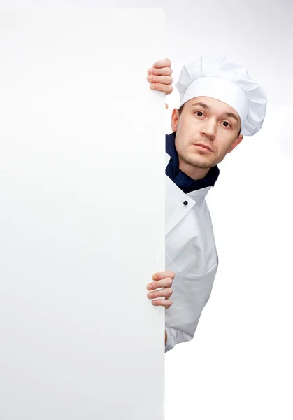 Chef showing sign billboard — Stock Photo, Image