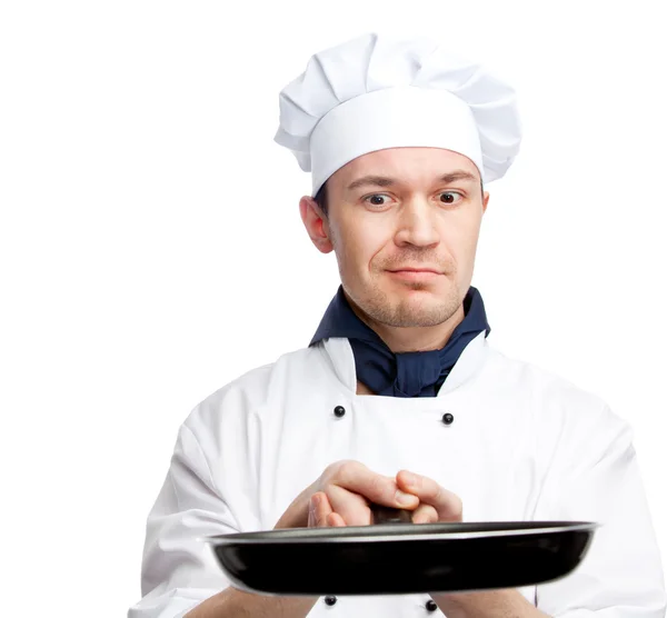 Chef-kok bedrijf koekenpan — Stockfoto