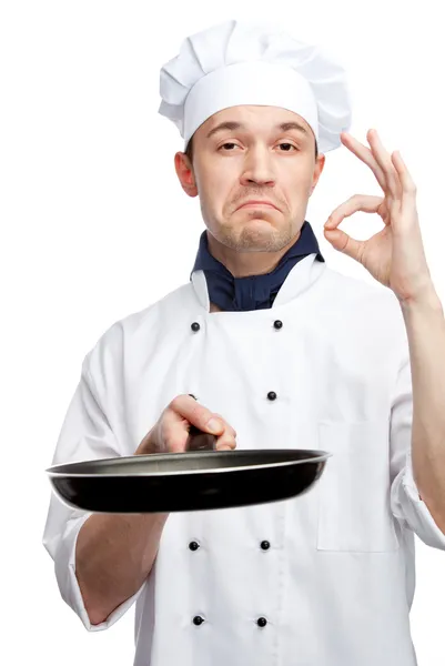 Chef holding pan — Stock Photo, Image