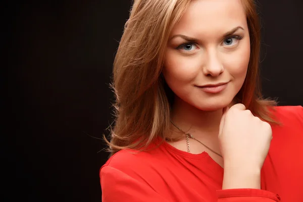 Business woman in red blouse — Stock Photo, Image