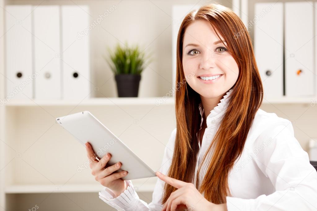 woman using tab