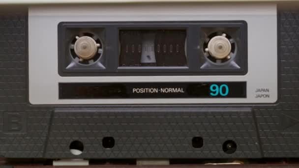Closeup Shot Hands Holding Vintage Recod Tape Old Player — Stock Video
