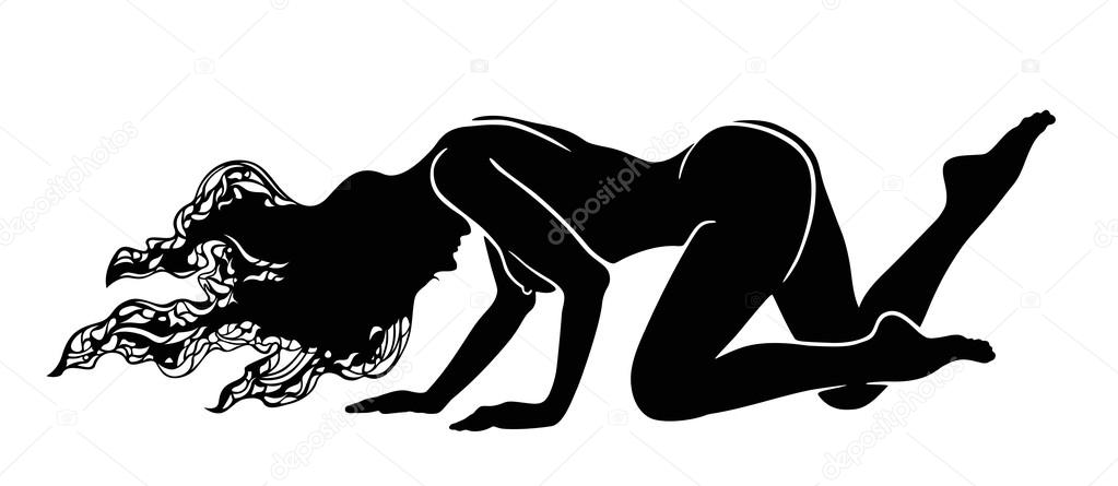 silhouette flexibility girl on all fours