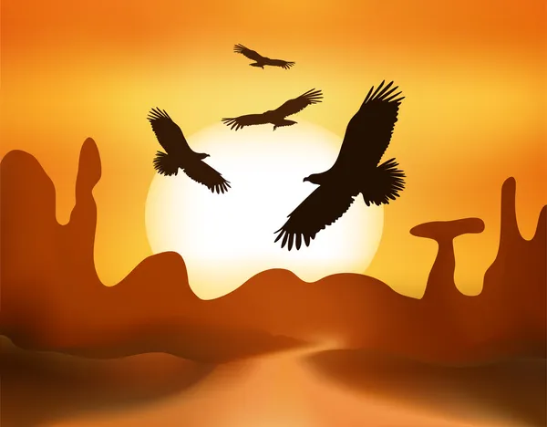 Gün batımında yol ve dağlarla manzara