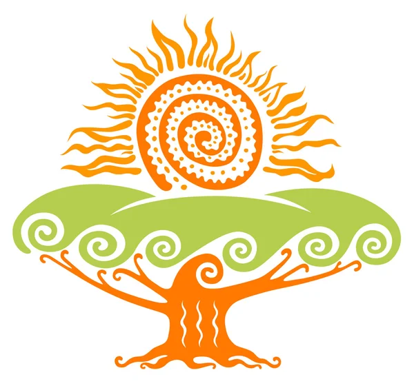 Солнце с деревом — стоковый вектор