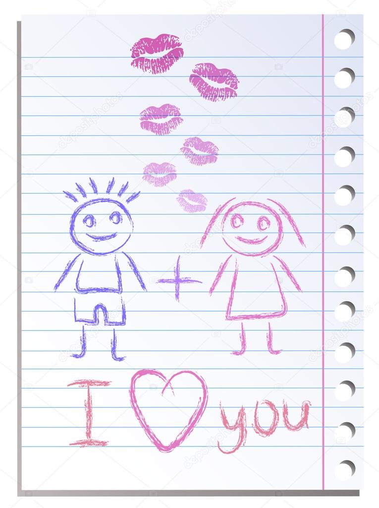 Notebook paper sheet with lips imprint