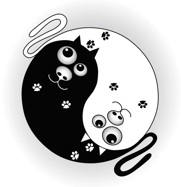 Simbol yin yang dengan kucing - Stok Vektor