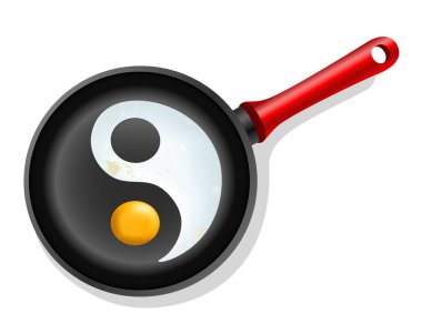 fried egg in a frying pan with symbol ying-yang clipart