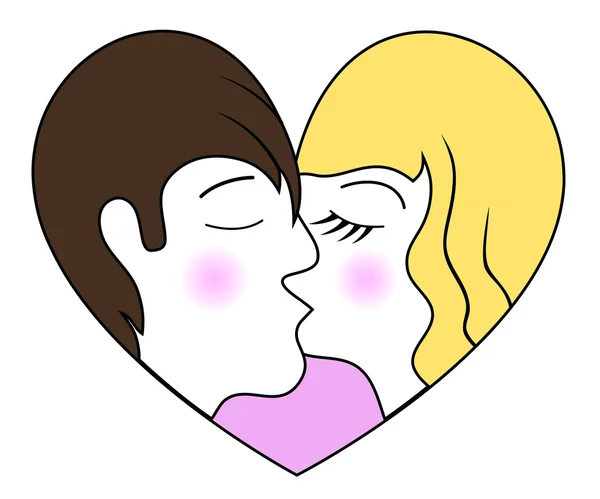 Beijar um menino e uma menina na forma de coração —  Vetores de Stock