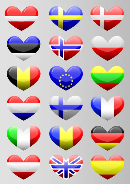 Drapeaux européens coeur — Image vectorielle