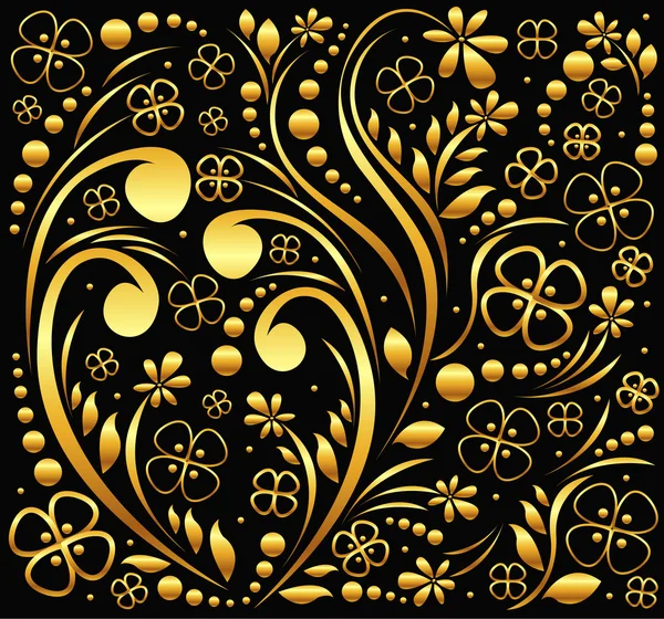Ouro floral no fundo preto — Vetor de Stock
