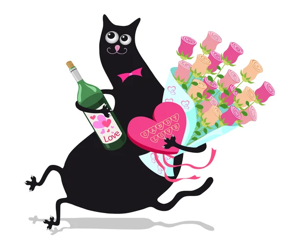 Gato con flores — Vector de stock