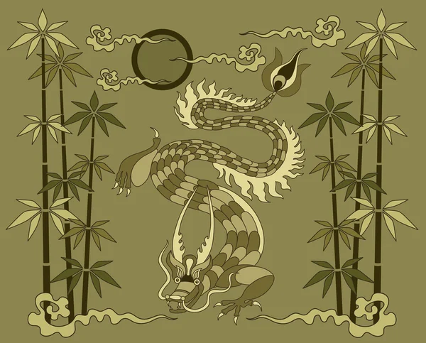 Dragon avec bambou — Image vectorielle