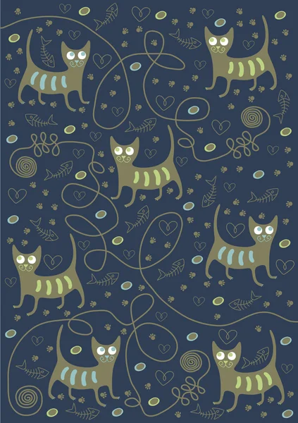 Mavi arka plandaki kediler — Stok Vektör