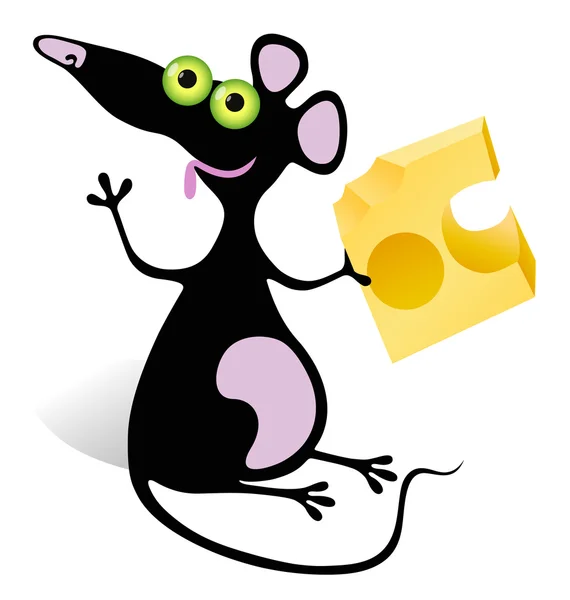 Mouse with piece of cheese — Stock Vector