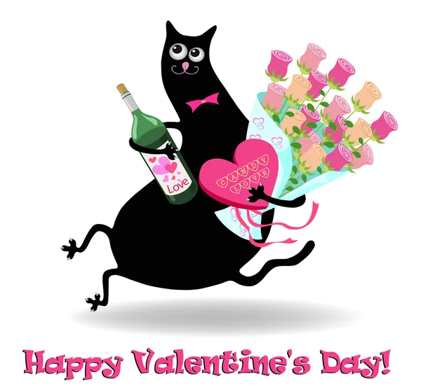 Valentine's day card with cat — Stock Vector