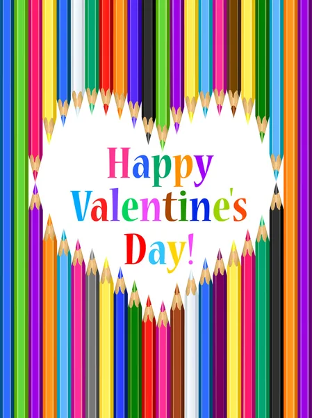 Valentine's day card with heart of colored pencils — Stock Vector