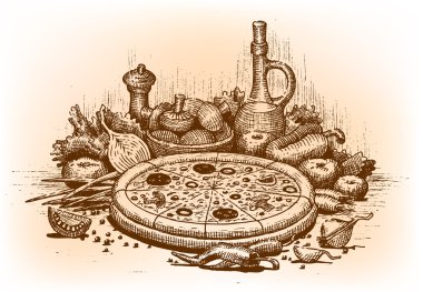Elle çizilmiş pizza çizimi