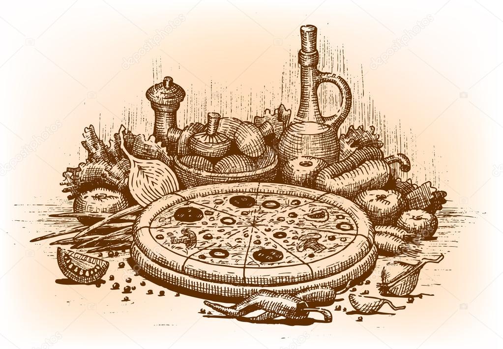 Pizza illustration drawn by hand