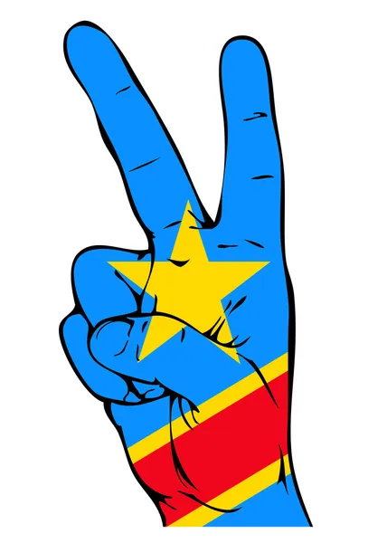 Signo de paz de la bandera del Congo — Vector de stock