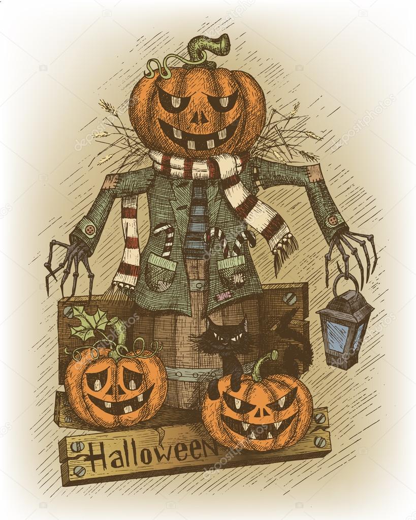 Halloween illustration drawn by hand