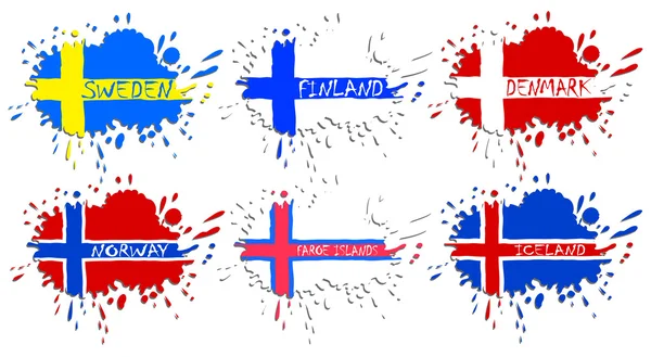 Scandinavische vlaggen als vlekken — Stockvector