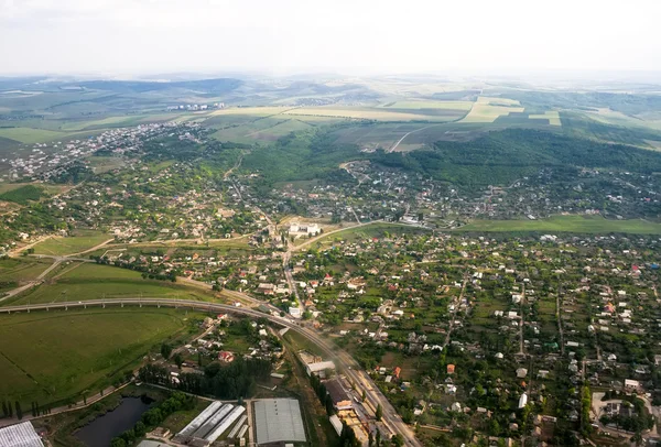 Aerial landscape view of a rural area under blue sky. Moldova — Stock Photo, Image