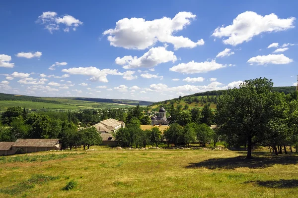 Aerial landscape view of a rural area under blue sky. Moldova — Stock Photo, Image