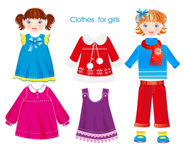 Mevsimlik giysiler bir dizi kızlar için — Stok Vektör