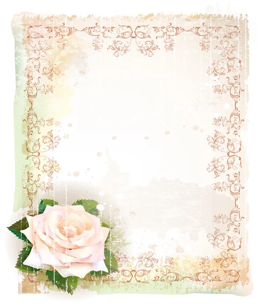 Vintage frame with rose. Imitation of watercolor painting. — Stock Vector