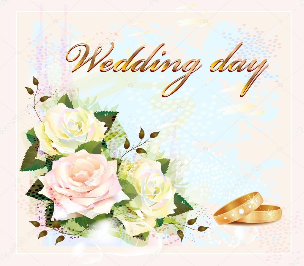 Wedding card with rings and roses