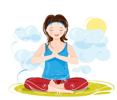 Illustration of a beautiful young woman meditating in yoga lotus clipart
