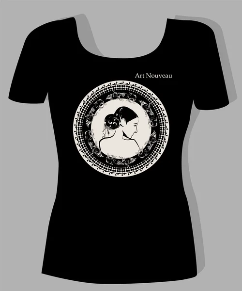 T-shirt tasarımı ile güzel kızı art nouveau portresi — Stok Vektör