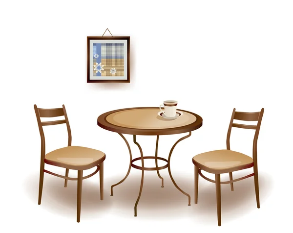Ilustrace kulatého stolu a židlí — Stockový vektor