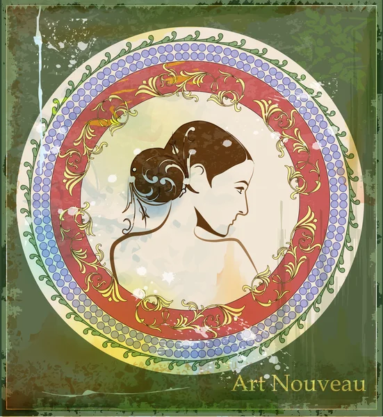 Portret piękne dziewczyny w stylu art nouveau — Wektor stockowy