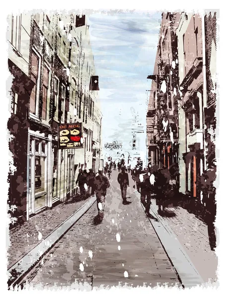 Illustration av stad gata. akvarell stil. — Stock vektor