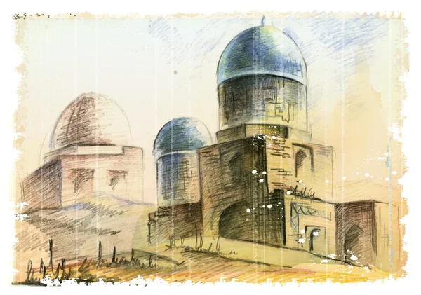 Gambar tangan ilustrasi arsitektur muslim - Stok Vektor