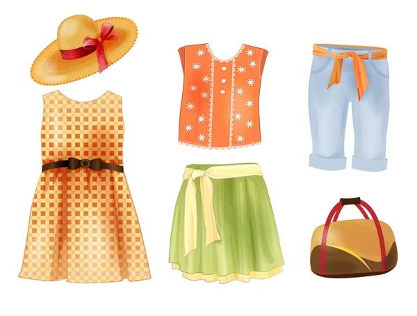 Kızlar için yazlık giysiler bir dizi — Stok Vektör
