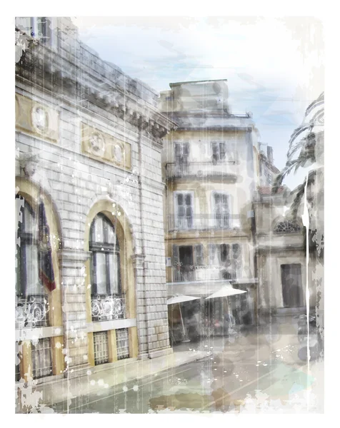 Illustration de rue de la ville. Style aquarelle . — Image vectorielle