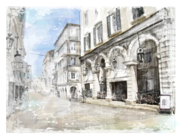 Illustration de rue de la ville. Style aquarelle . — Image vectorielle