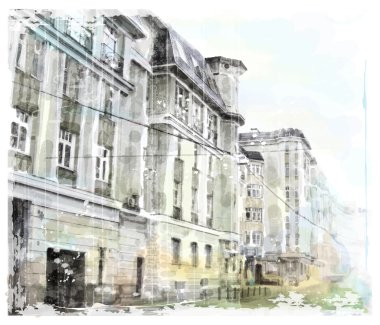 city scape suluboya çizimi