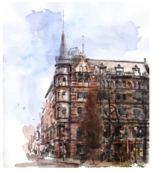 Illustration aquarelle du paysage urbain — Image vectorielle