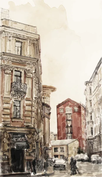 Aquarell-Illustration des Stadtbildes — Stockvektor